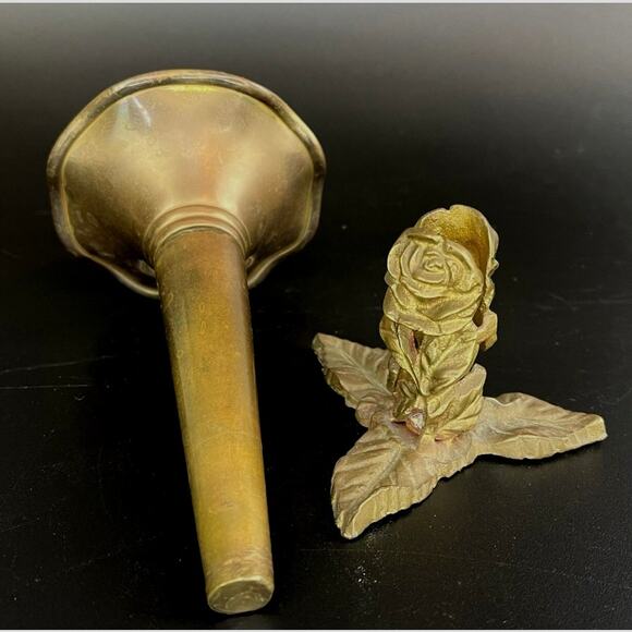 2pc Ornate Brass Sprouted Floral Bud Vase Victorian Trumpet Flower - Picture 6 of 10